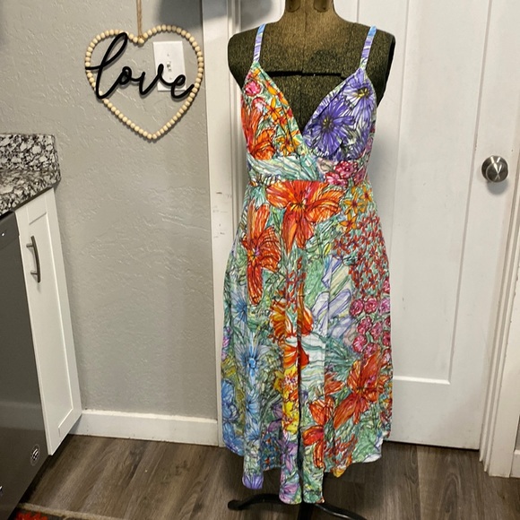 Jams World Dresses Jams World Watercolor Midi Spaghetti Strap Dress